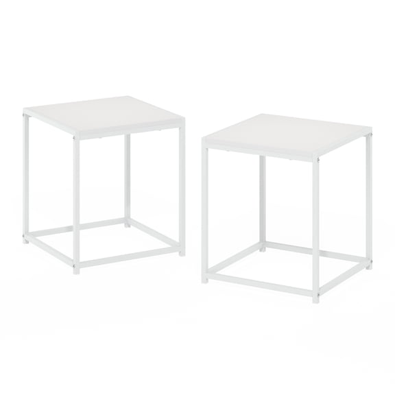 Furinno CAMNUS Modern Living End Table in Solid White/White in Set of 2