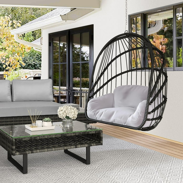 Dextrus Swing Egg Chair with Hanging Chain and Cushions Indoor Outdoor Bedroom Patio Porch Foldable Camping Hammock Chair Wicker Rattan Swing Chair