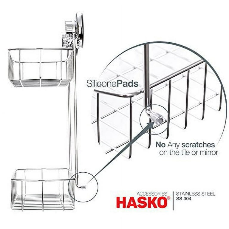 HASKO accessories - Powerful Vacuum Suction Cup Shower Caddy Basket for  Shampoo - Combo Organizer Basket with Soap Holder and Hooks - Stainless  Steel