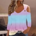 thumbnail image 2 of ibuvkizy Womens Summer Tops Clearance Cold Shoulder 3/4 Sleeve Tops for Women Summer Loose Fits T Shirts V Neck Casual Fashion Solid Color Fade Shirts for Women, 2 of 5