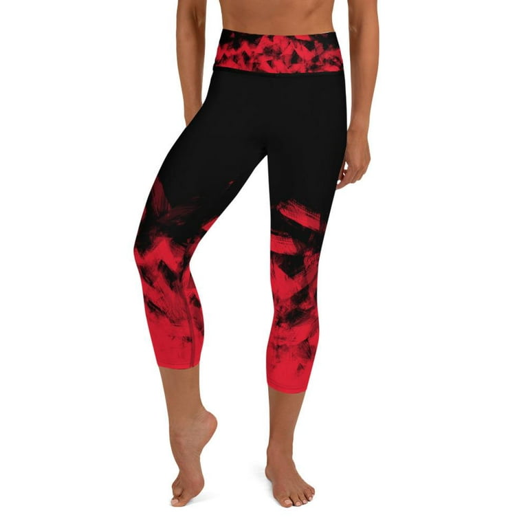 Red on Black Capri Leggings for Women Butt Lift Yoga Pants for Women Tummy  Control Leggings High Waisted