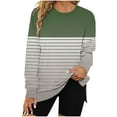thumbnail image 2 of Jinhomg Fashion Striped Sweatshirt for Women Casual Comfy Long Sleeve Crew Neck Pullovers Oversized Going Out Wear Green L, 2 of 4