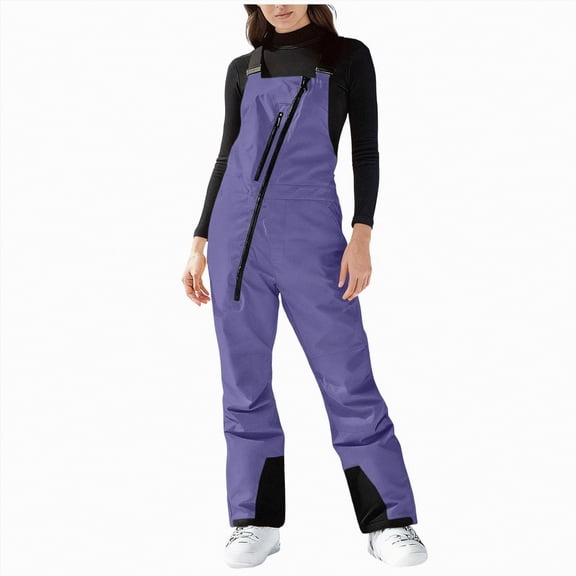 HCNTES Ladies Fashion Snow Bibs Waterproof Insulated Overalls with Comfortable Fit for Women Casual Winter Wear(A-Purple,2XL)