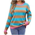 thumbnail image 2 of Womens Striped Sweaters 2026 Color Block Long Sleeve Knit Tops,Colorful Striped Sweater,Cozy Knit,Work Office Pullover,Crewneck,Teacher Clothing,Old Money Clothes,Cute Tops,Fall Outfits Khaki, 2 of 7