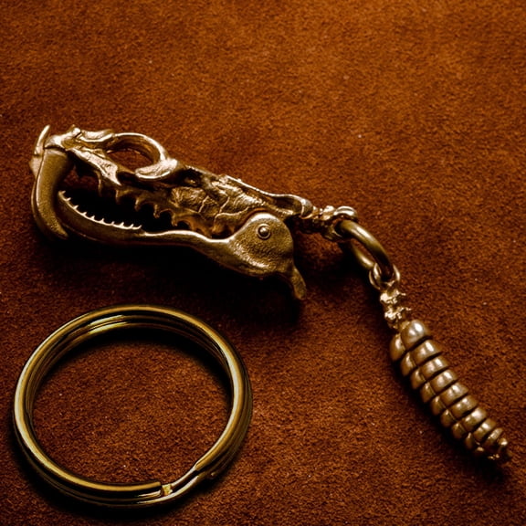 Wuztai Snake Skull Keychain Pendant, Vintage Brass Metal Rattlesnake Tail Accessory, Unique Gothic Style Key Chain for Men Women