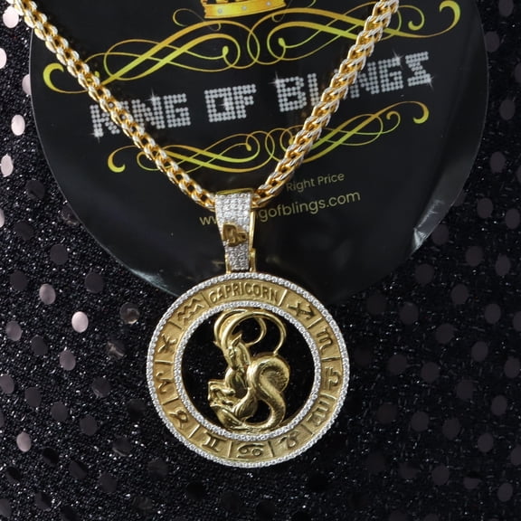 King of Bling's 1.77ct Cubic Zirconia Sterling Yellow Silver CAPRICORN Pendant For Men & Women