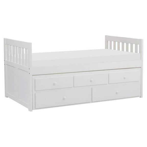 Pemberly Row Wood Twin over Twin Trundle Bed with 2-Storage Drawers in White
