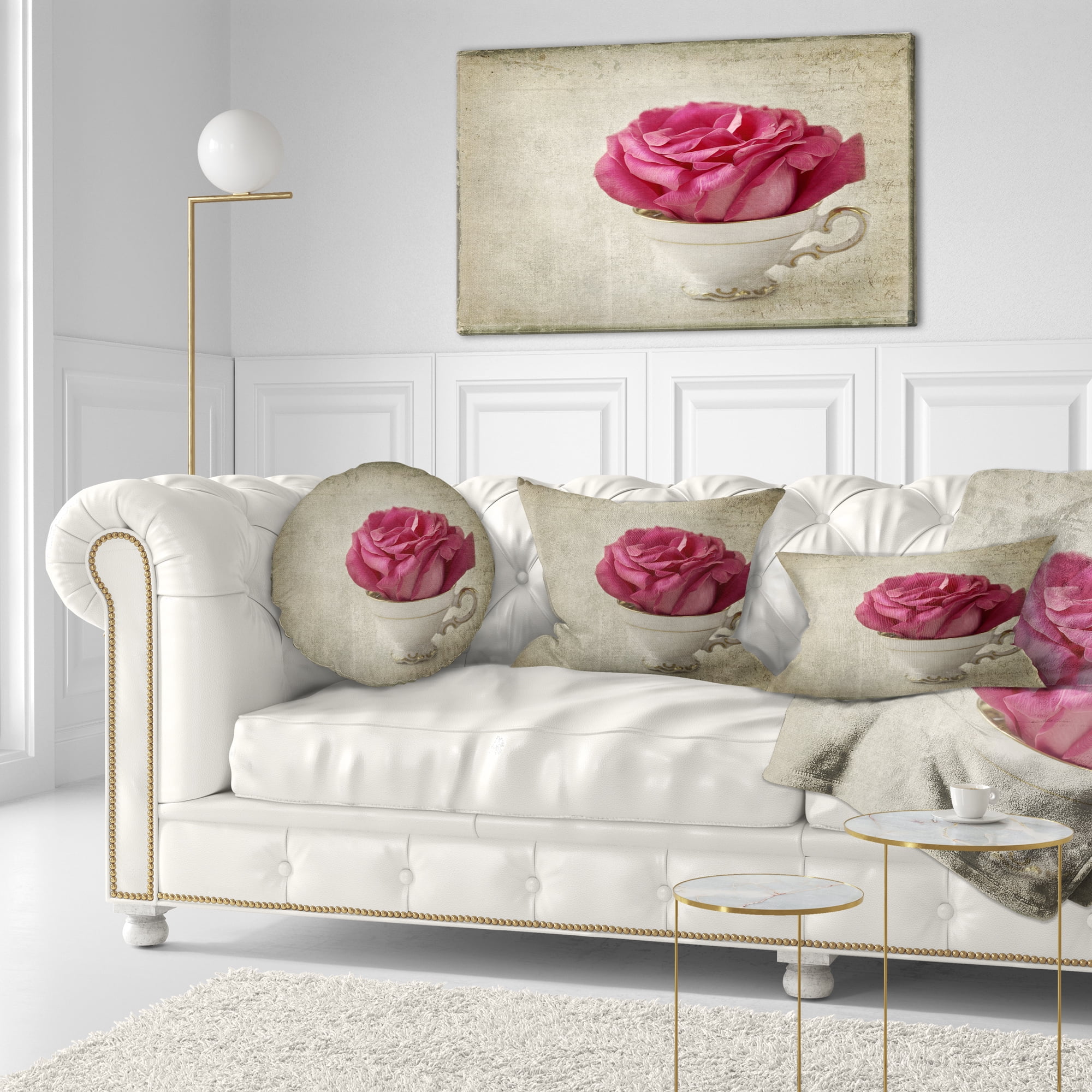 Designart Red Rose in Cup Photography - Floral Throw Pillow - 12x20