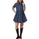 thumbnail image 1 of INSPIRE CHIC Vestido Mini de Mezclilla con Cuello y Botones de Manga Corta para Mujeres S Azul Profundo, 1 of 6