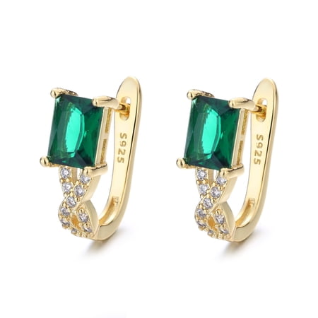 Sterling Silver Emerald Huggie Earring