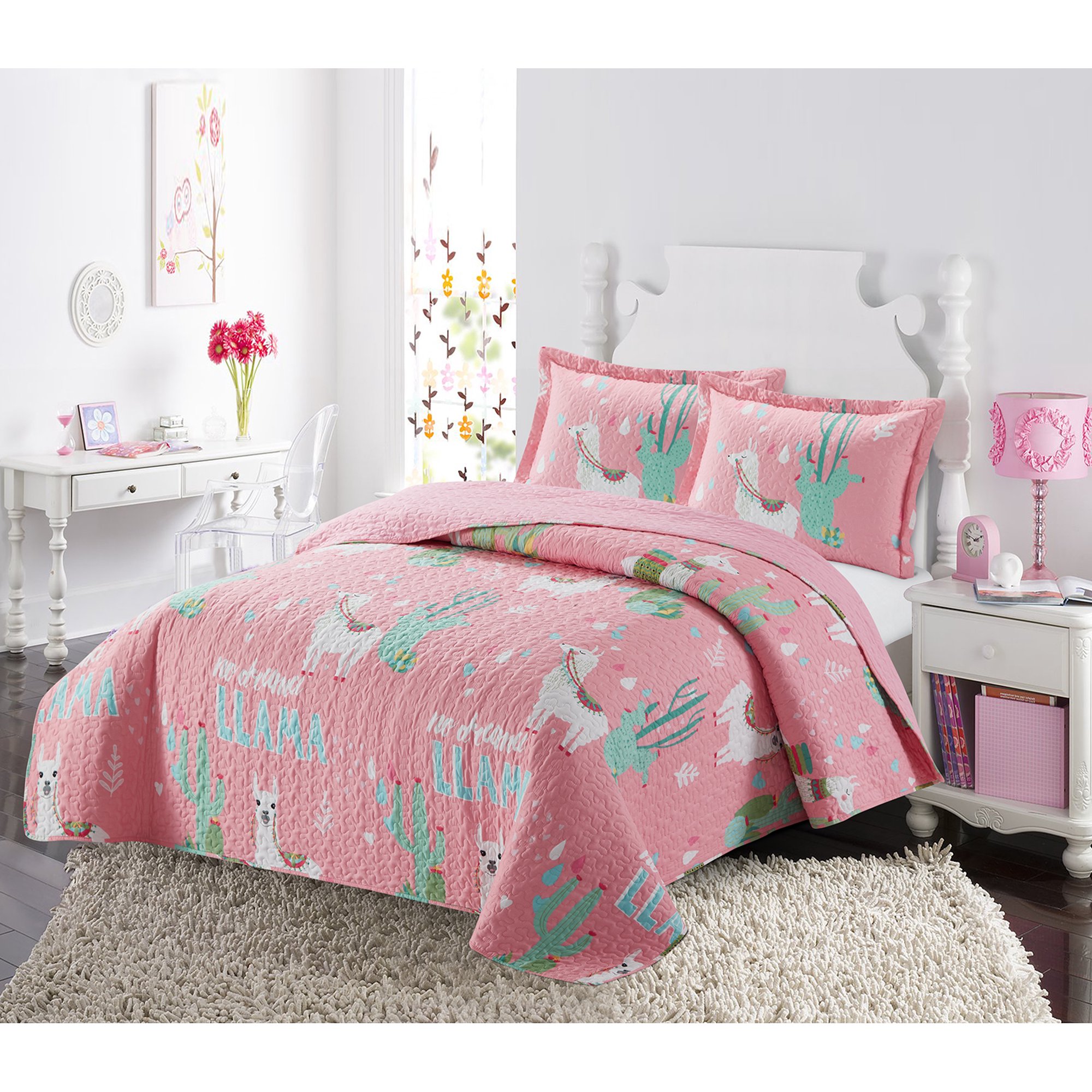 Golden Linens Twin Size Kids Bedspread Quilts Throw Blanket for Teens Boys  Bed Printed Bedding Coverlet Multicolor Pink, White Llama # Twin 19-06 -  Walmart.com