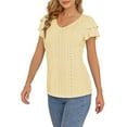 thumbnail image 2 of McVanedy Women's V Neck T Shirts Ruffle Short Sleeve Top Hollow Casual Blouses S-XL, 2 of 5