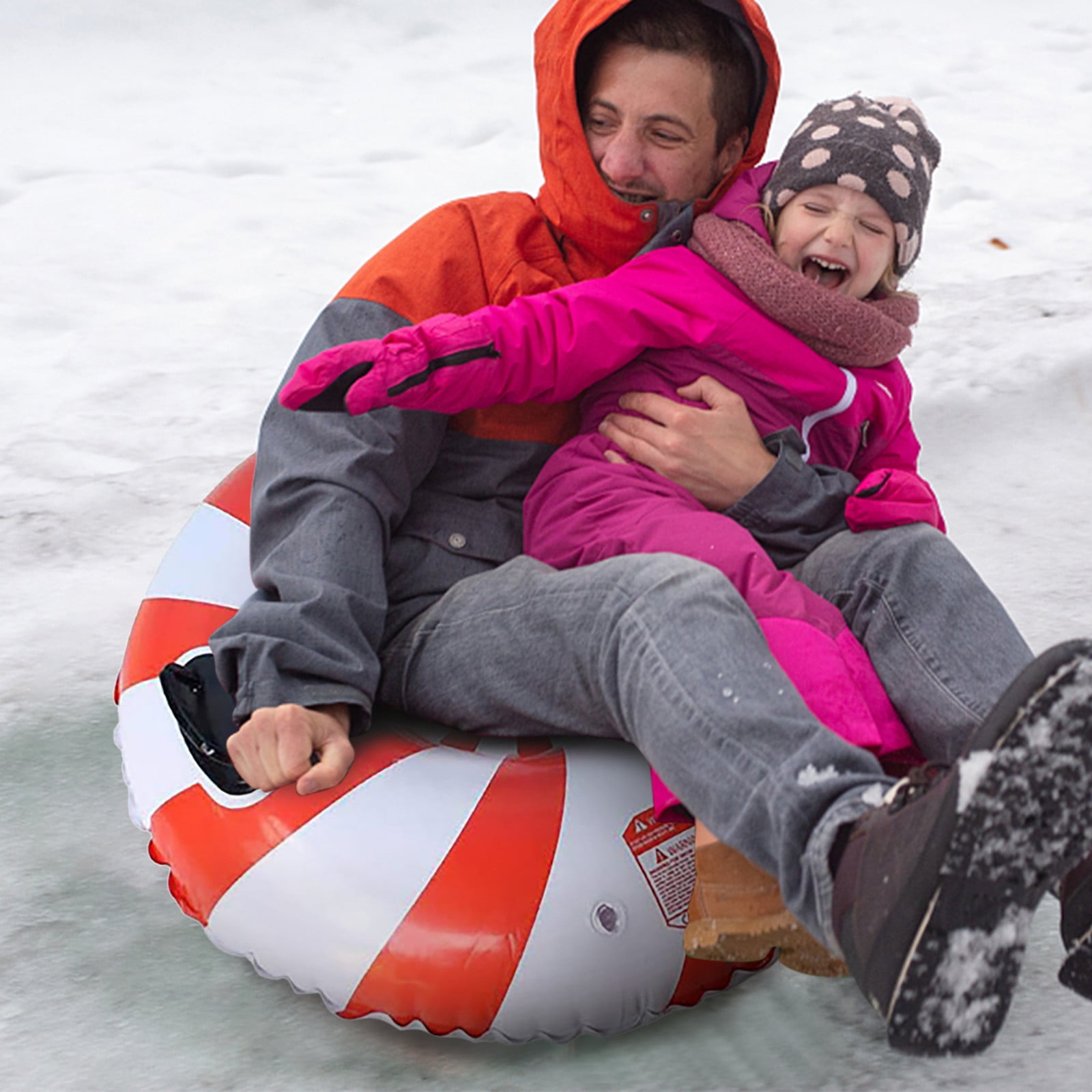 Kyusrd Snow Tube For Winter Happy Inflatable 35 Inch Heavy Duty Snow Sleds For Kids And Adults