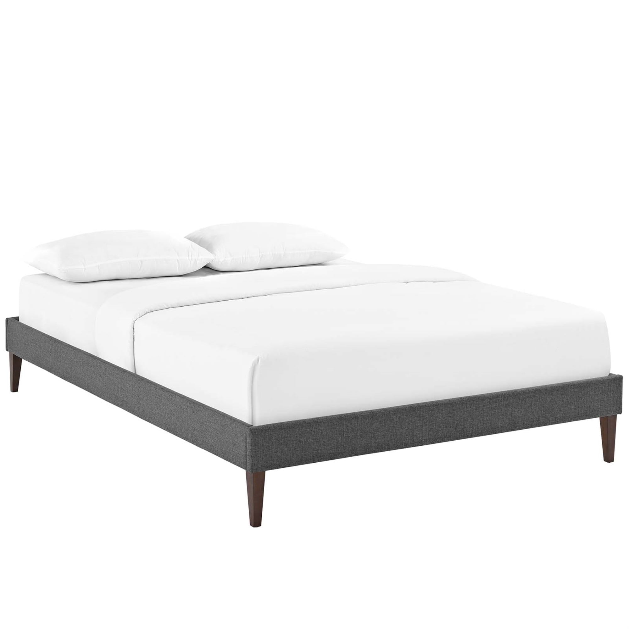 Tessie Gray Polyester Queen Bed Frame with Tapered Legs
