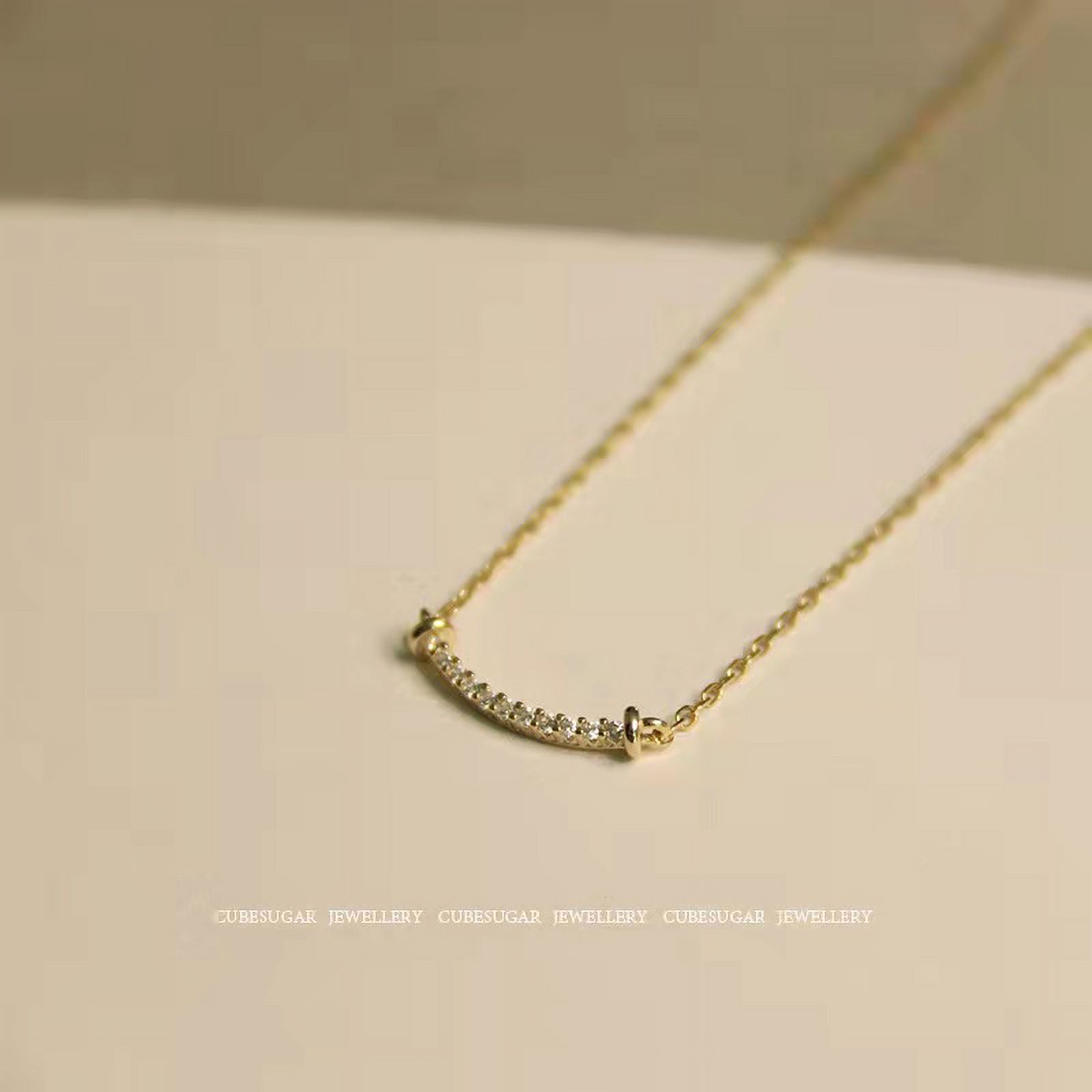 14k Gold Necklace for Women - Gold Filled Sterling Silver Chain - Dainty Curved Diamond Gold Chain for Women