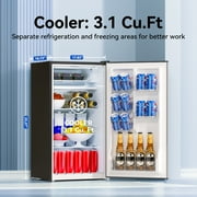 Frestec 3.2 Cu.Ft Mini Fridge with Freezer, 6 Settings Mechanical Thermostat, Stainless