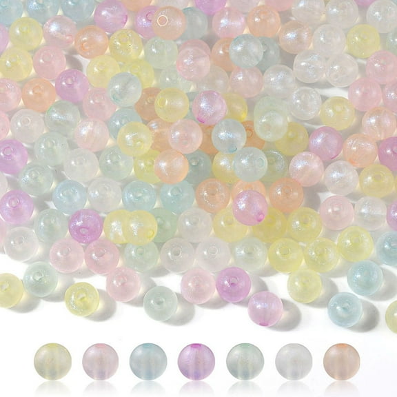 Rainbow Iridescent Plating Acrylic Beads Glitter Beads Round Mixed Color 8x7mm Hole: 1.8mm