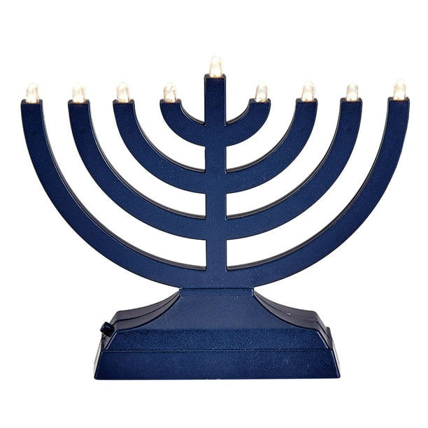 Rite Lite 6" LED Battery Operated Hanukkah Menorah Navy Blue