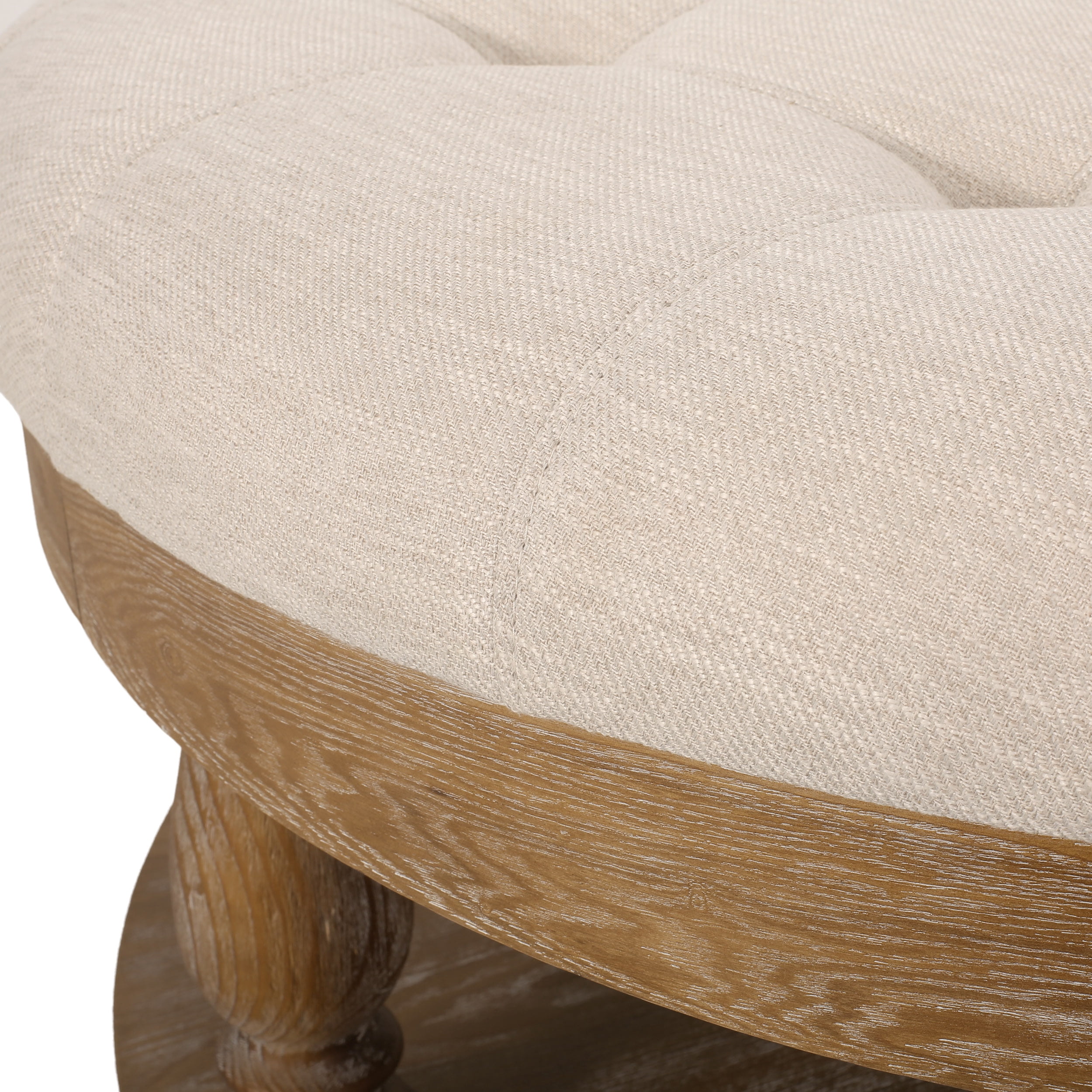Noble House Levana Fabric and Wood Ottoman, Beige, Weathered
