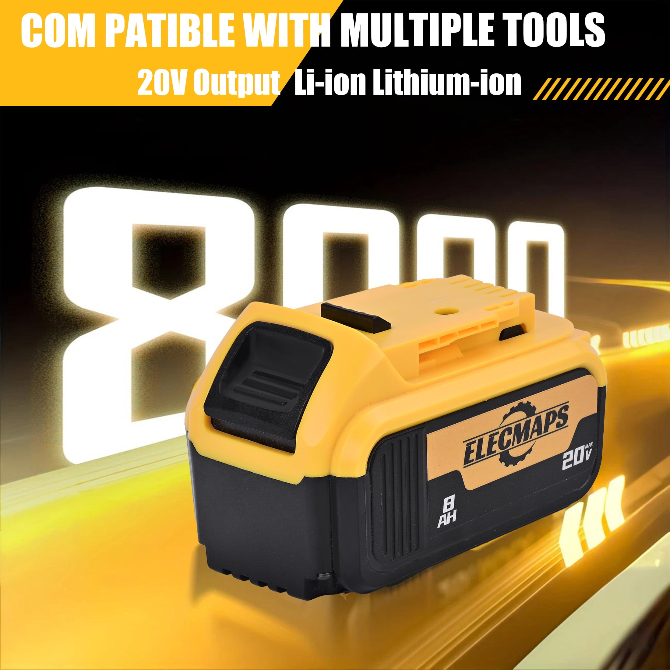 ELECMAPS 4-Pack 20V 8.0Ah Battery for DeWalt, Replacement for DCB200 DCB201 DCB206 DCB204 DCB208, Compatible with DeWalt 20V MAX Cordless Power Tools & Chargers
