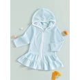 thumbnail image 3 of Argulvti Kid Girls Swim Coverups Solid Color Long Sleeve Hooded Dress Zip-Up Robe Towel Beachwear, 3 of 7