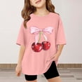 thumbnail image 2 of Gbsyewxs Girls Shirts Short Sleeve Crew Neck Bow Cherry Print Loose Summer T Shirts For Kids Light Pink Size 2-3 Years, 2 of 4