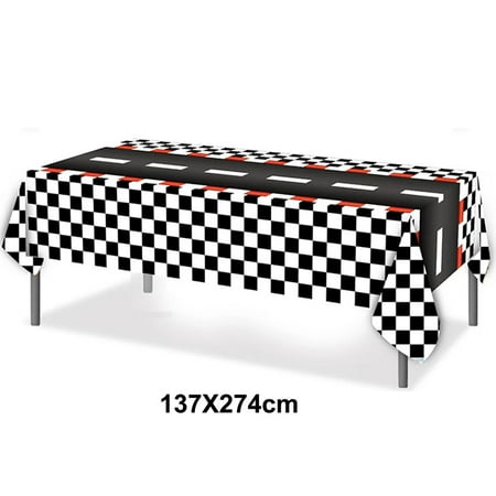 Checkered Race Car Party Black White Checkered Flag Tablecloth Road Tablecloth Racetrack TableCover Racing Birthday Party Decor