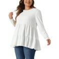 thumbnail image 4 of Agnes Orinda Women's Plus Size Babydoll Tops Long Sleeve Crew Neck Casual Loose Peplum Blouses Tunics 1X White, 4 of 6