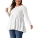 thumbnail image 4 of Blusas de peplum sueltas de manga larga y cuello redondo para mujeres de tallas grandes Agnes Orinda 1X en blanco, 4 of 6