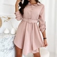 thumbnail image 2 of Ichuanyi Woman Dress, Summer Women's Fashion Casual Lapel Solid Color Button Long Sleeve Slim Fit Belt Dress(Includes Belt), 2 of 7