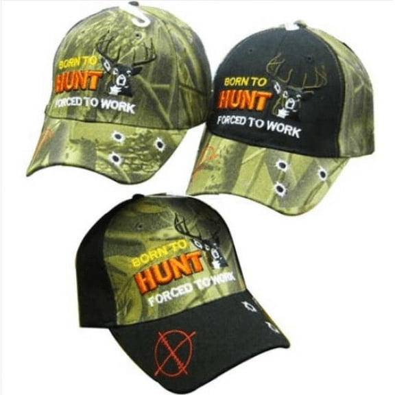 Born To Hunt Forced To Work Deer Hunting Black Front Embroidered Cap CAP897 Hat