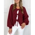 thumbnail image 3 of Suéter PRETTYGARDEN con Lazo Frontal, Tejido Grueso, Color Vino, Talla L, 3 of 8