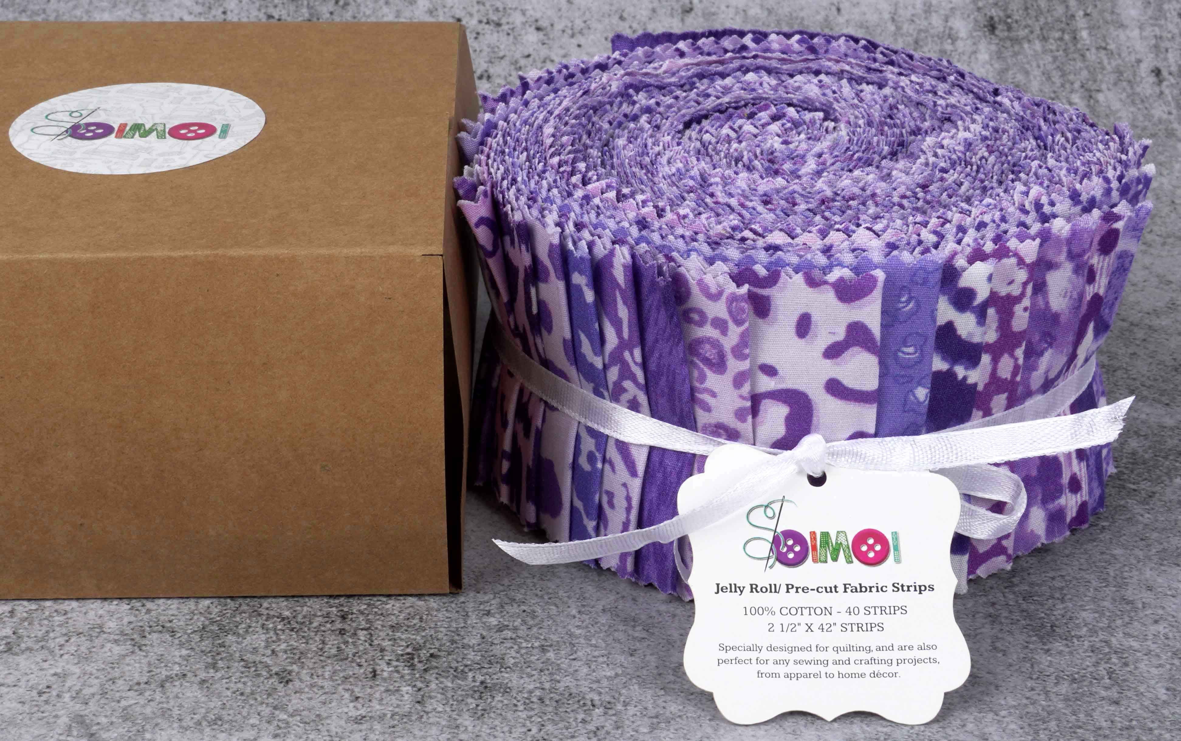 Soimoi 40Pcs Floral Artistic Print Cotton Precut Fabrics For Quilting Craft Strips 2.5x42inches Jelly Roll - Violet