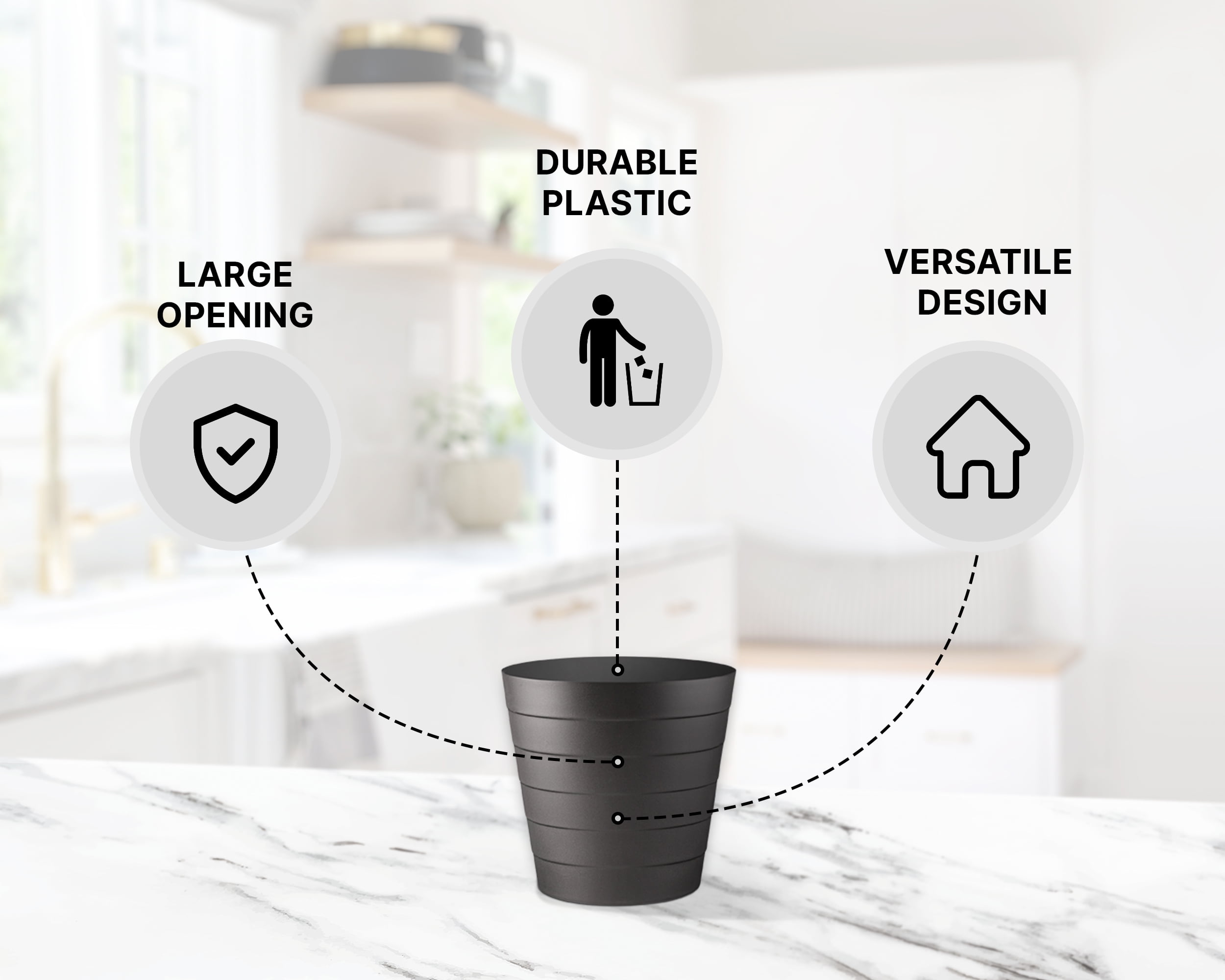 Luxuriaz 1.3 Gallon Plastic Wastebasket, Durable Small Trash Can for Bedroom, Kitchen & Office, Black
