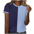 thumbnail image 2 of Htigea Clearance Women's Casual Color Block Short Sleeve T Shirt Crew Neck Tee T Shirt Tops Navy,XL, 2 of 4
