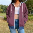 thumbnail image 2 of BXINGOHAI Women's Thin Fleece Hoodies Full Zip Up Sweatshirts With Pockets Solid Long Sleeve Casual Hooded Jackets Today Purple,S, 2 of 5