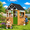 Brown, variant on BUPPLEE Outdoor Playhouse, Country Style Wooden Playhouse for Toddlers, Large Kids Play Game House with Fence Bench