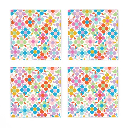

Linen Cotton Canvas Cocktail Napkins (Set of 4) - Bright Floral Flowers Small Scale Colorful Red Blue Pink Print Cloth Cocktail Napkins by Spoonflower