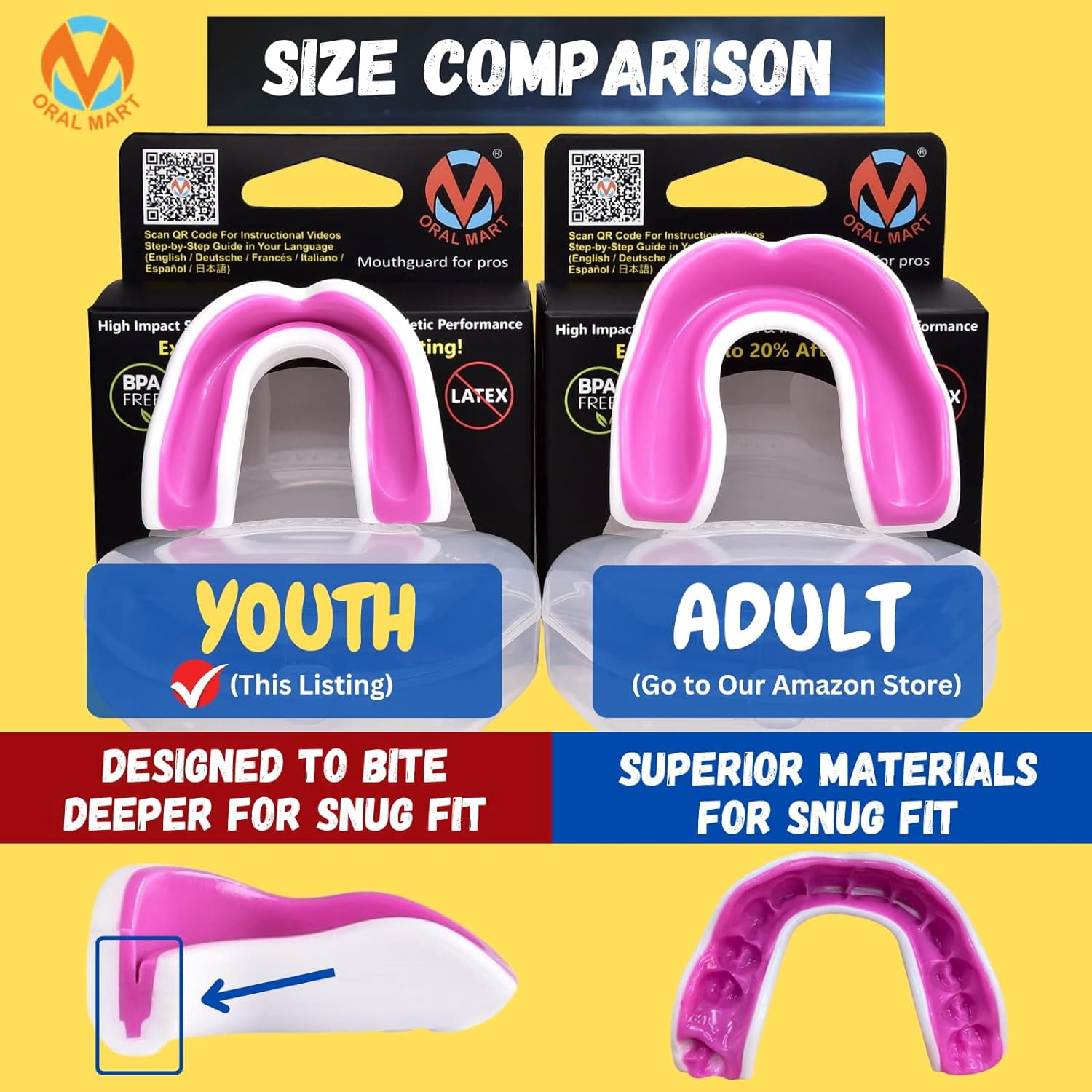 Youth Sports Mouth Guard for Kids (USA Flag, Fangs, 20+ Colors to Choose from) Mouthguard for Football, MMA, Karate, Boxing, Rugby, BJJ, Flag Football – /w Case (Youth, Strapless)