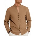 thumbnail image 5 of Maqroz Men's Mandarin Collar Shirt Long Sleeve Button Up Linen Cotton Casual Dress Shirt Solid Color Business Work Office Tops, 5 of 9