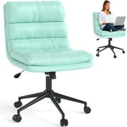 YODOLLA Office Chair with Wheels, Adjustable Height Vanity Chair with Back Armless Desk Chair and PU Leather Swivel Chair for Office, Home, Light Green