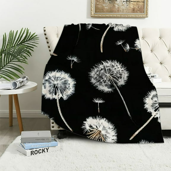 BCIIG Kids Dandelion Throw Blanket Botanical Flower Floral All Season Bed Blanket for Sofa Couch Modern Art Black Fuzzy Blanket Home Decor 40x50in