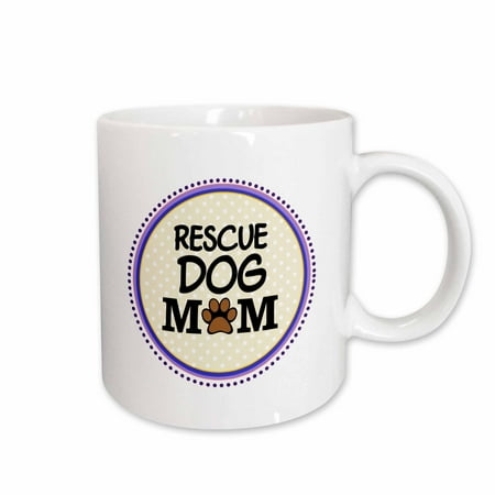 

3dRose Rescue Dog Mom - Doggie mama by breed - paw print mum love - doggy lover - pet owner purple circle Ceramic Mug 11-ounce