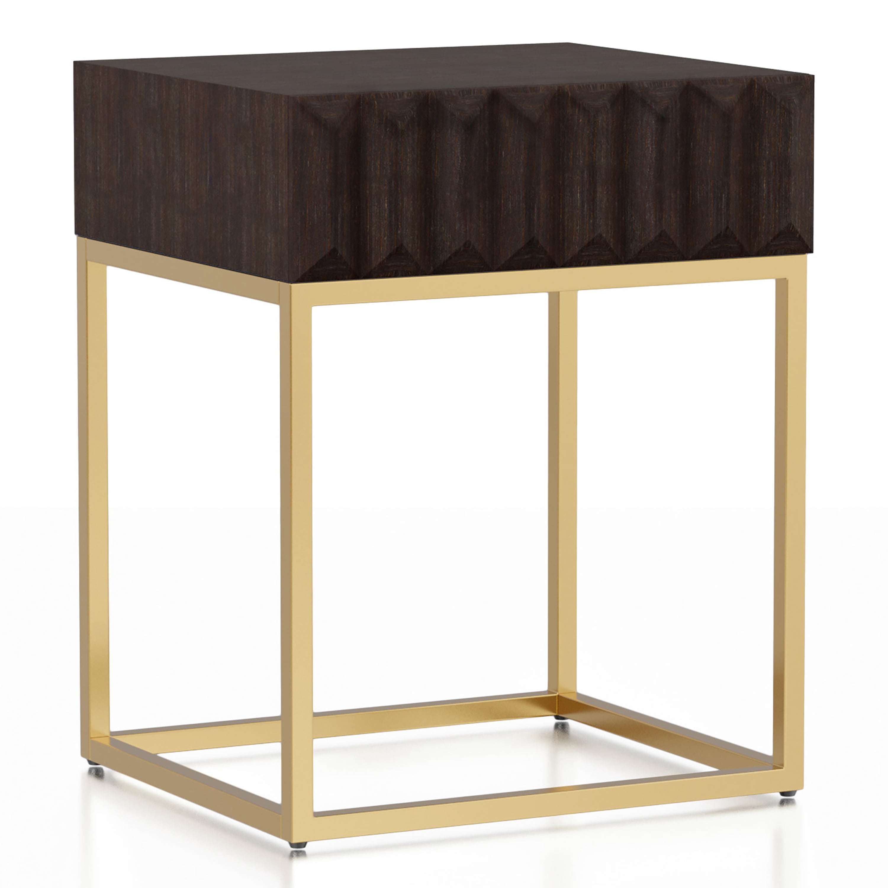 Furniture of America Vayne 1-Drawer Wood Walnut and Gold Side Table