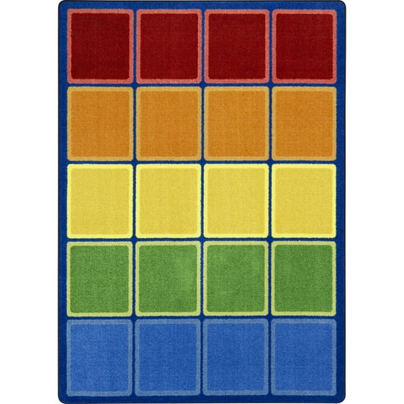 Joy Carpets Kid Essentials Rainbow Blocks 5'4" x 7'8" Area Rug in Color Multi