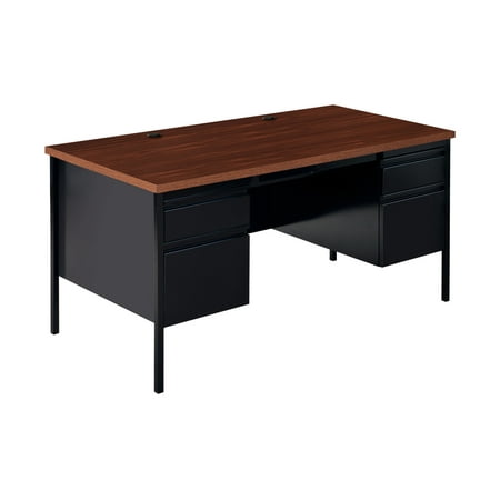 UPC: 0029404201011 | Hirsh Double Pedestal Office Desk with Center Drawer for Home  Office  or School  30  D x 60  W  Black/Walnut