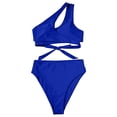 thumbnail image 4 of Sngxgn High Waisted Cutout Ribbed V Cut Bikini Set 2 Piece Swimsuit(Blue,L), 4 of 4