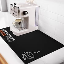 Designer Coffee Bar Mat, Small 12 x 19 Inches, Rubber Backing, Absorbent Coffee Maker Mats for Dish Drying, Kitchen Countertop, Life Happens Coffee Helps, Black