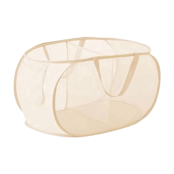 Beige Beige Two Compartment Foldable Laundry Basket Mesh Hamper With Handles For Dorm Home Travel Clothes Sorting