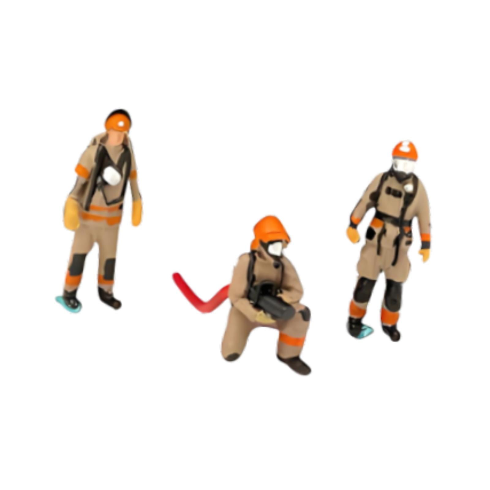 3 Pieces Mini Firefighter Figure Hand Painted Realistic ABS Material for Diorama Displays Scene Photography Model